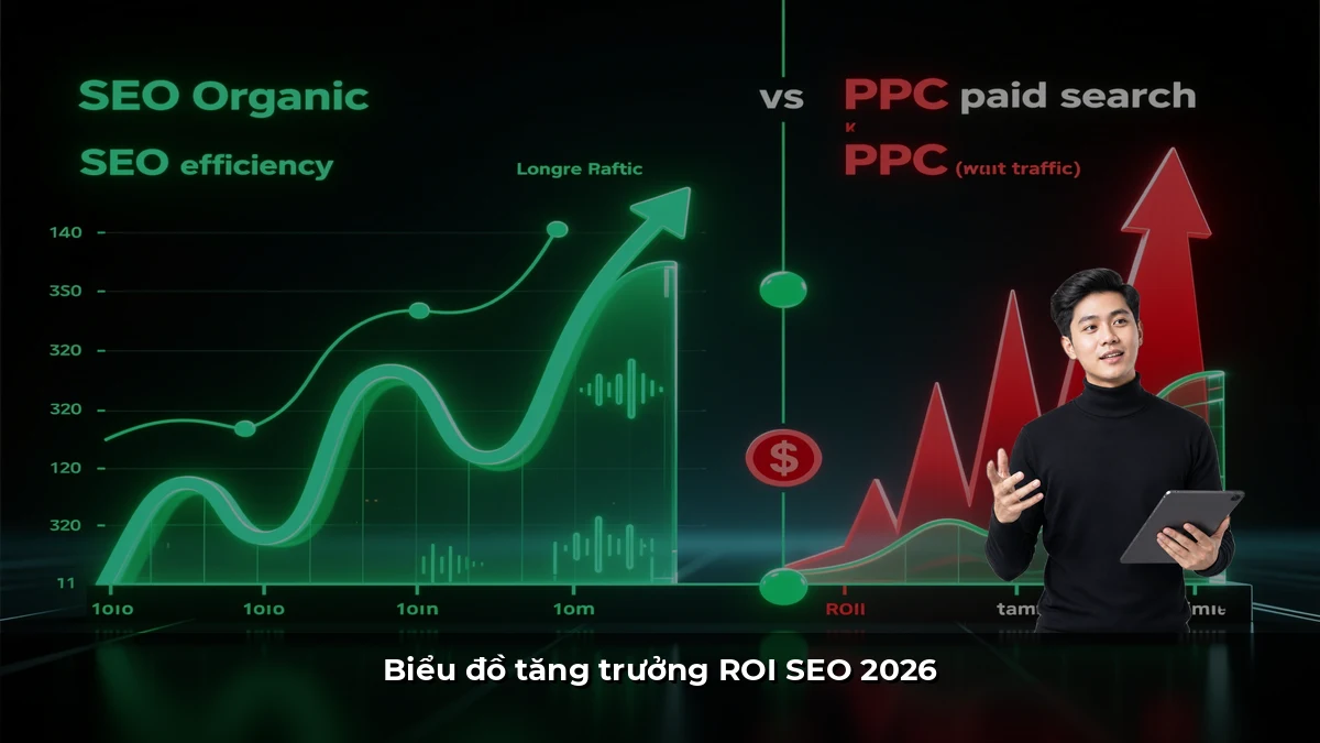Biểu đồ tăng trưởng ROI SEO 2026