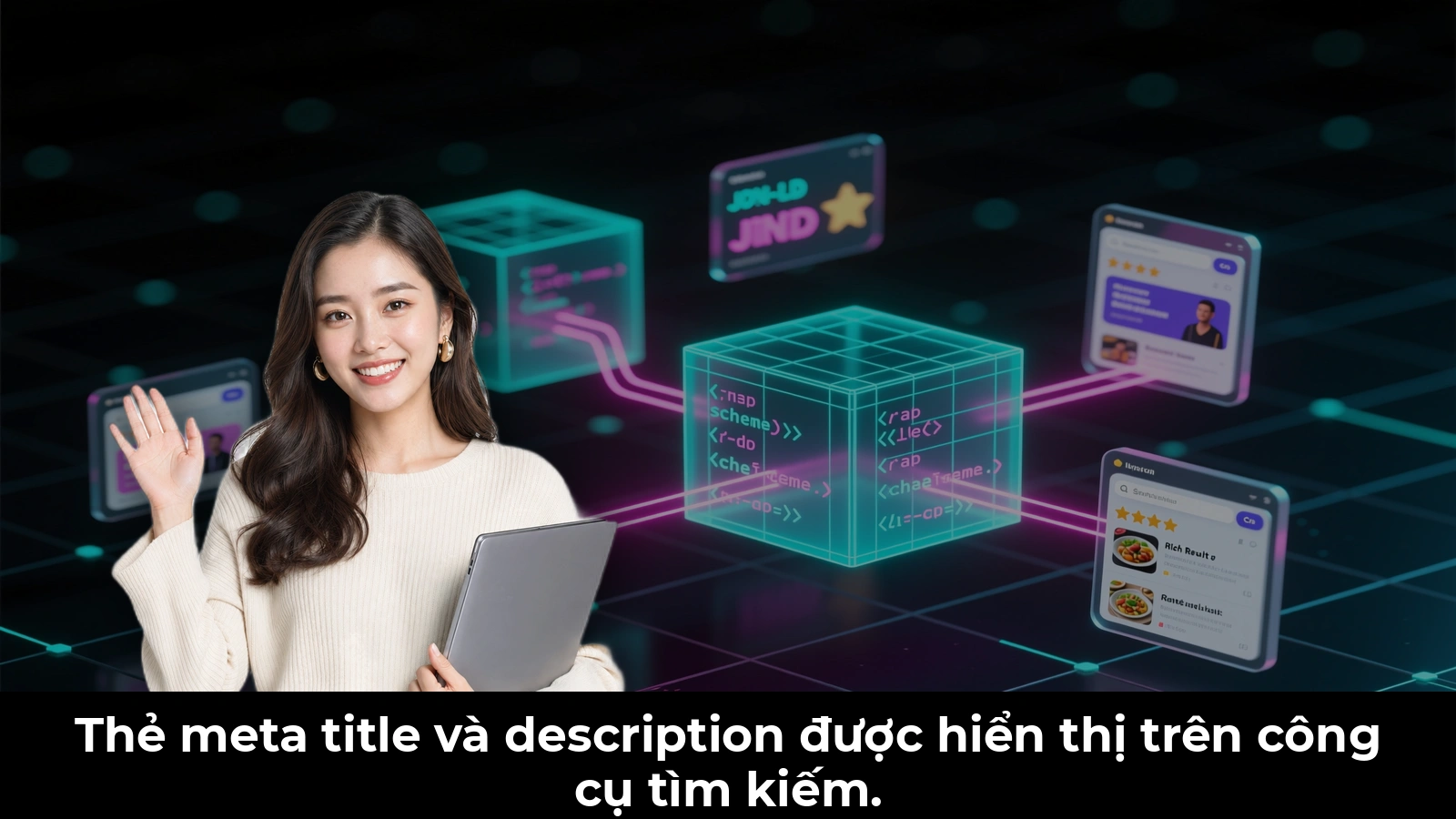 Thẻ meta title và description được hiển thị trên công cụ tìm kiếm.