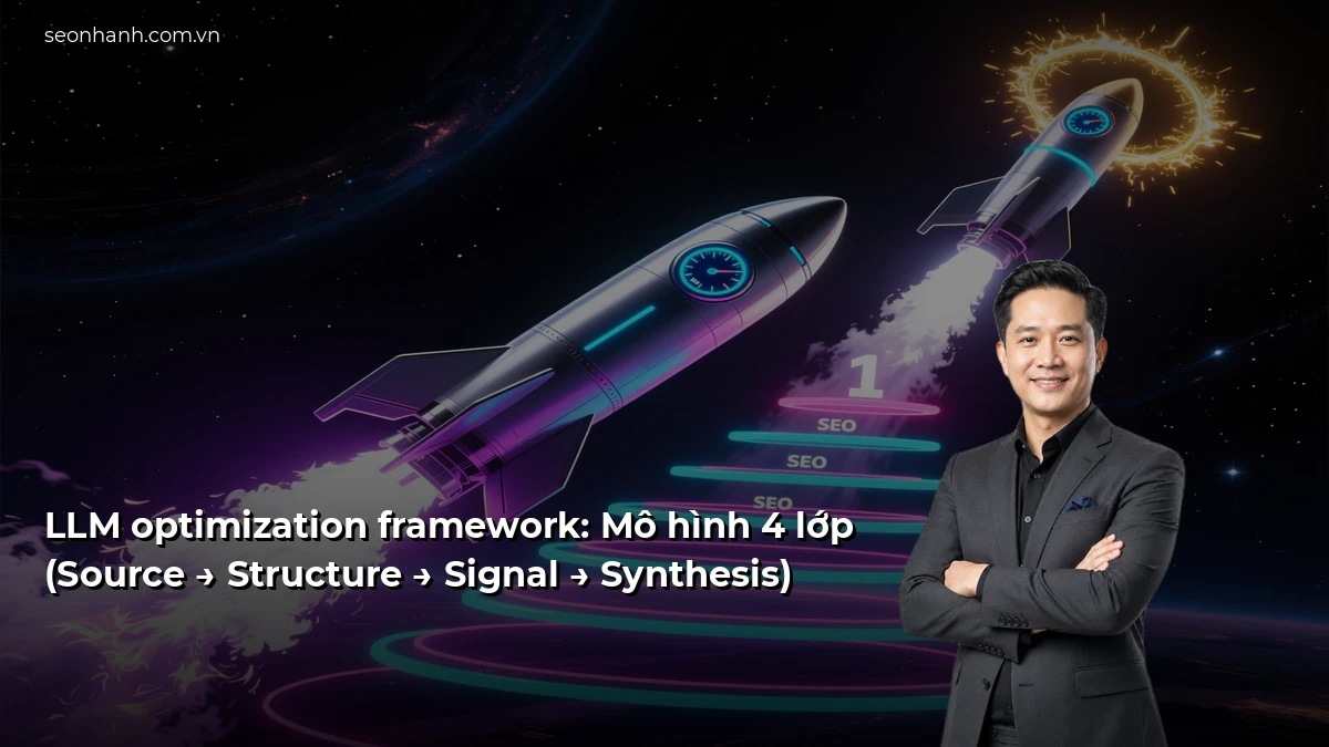 LLM optimization framework: Mô hình 4 lớp (Source → Structure → Signal → Synthesis)
