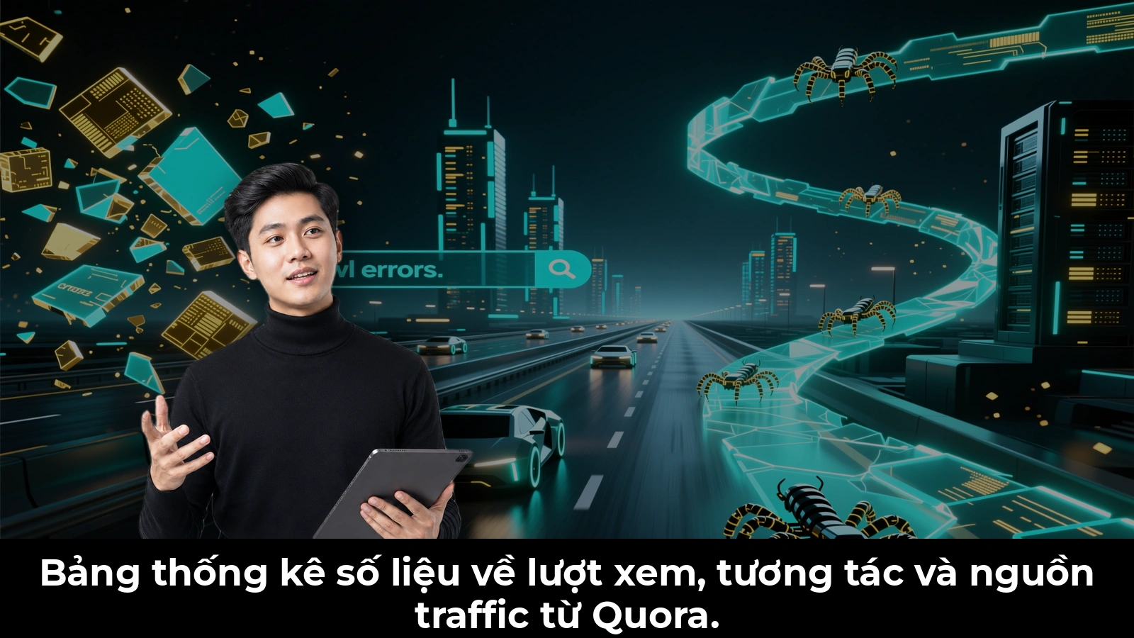 Bảng thống kê số liệu về lượt xem, tương tác và nguồn traffic từ Quora.