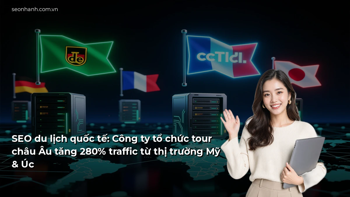 SEO du lịch quốc tế: Công ty tổ chức tour châu Âu tăng 280% traffic từ thị trường Mỹ & Úc