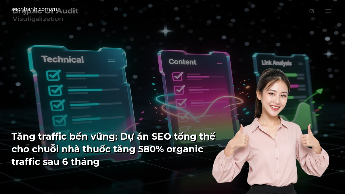 Tăng traffic bền vững: Dự án SEO tổng thể cho chuỗi nhà thuốc tăng 580% organic traffic sau 6 tháng