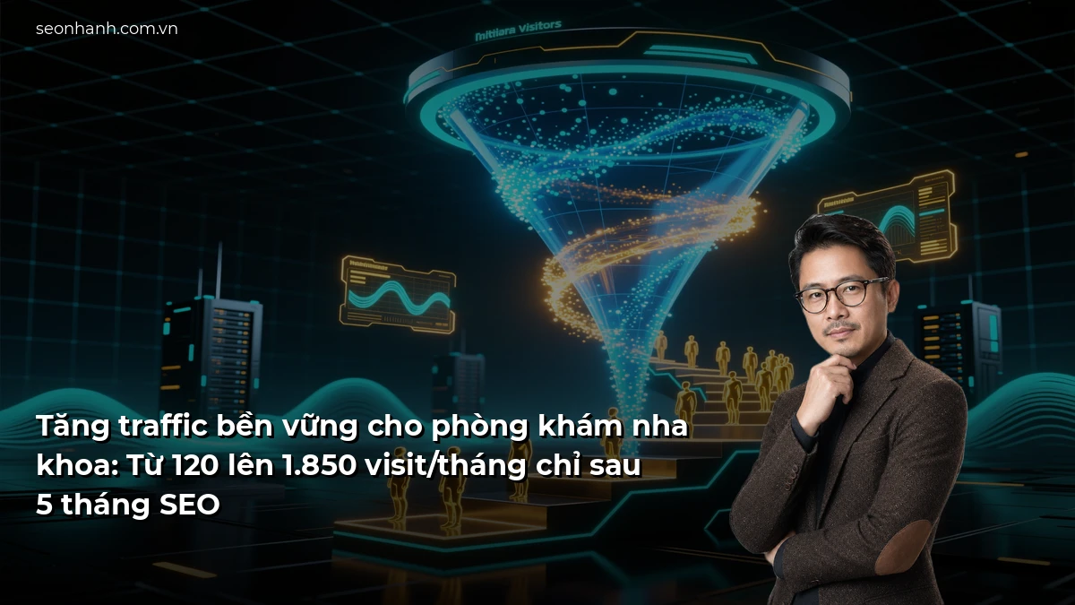 Tăng traffic bền vững cho phòng khám nha khoa: Từ 120 lên 1.850 visit/tháng chỉ sau 5 tháng SEO
