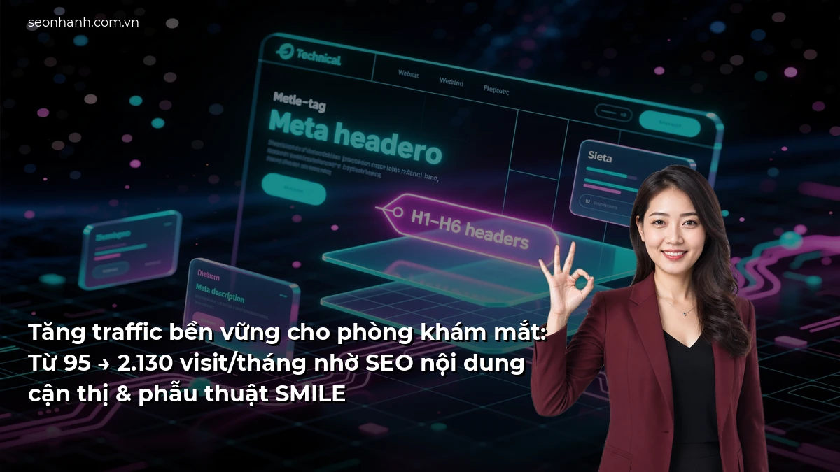 Tăng traffic bền vững cho phòng khám mắt: Từ 95 → 2.130 visit/tháng nhờ SEO nội dung cận thị & phẫu thuật SMILE