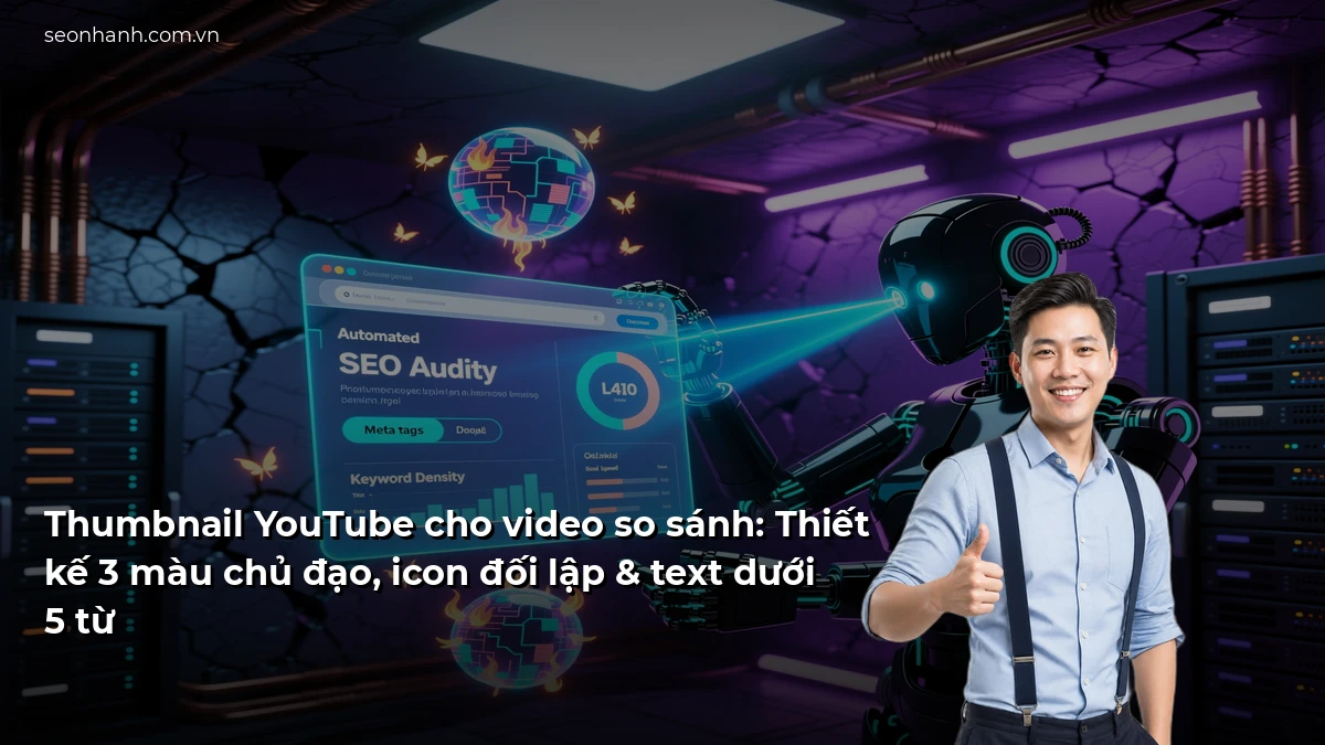 Thumbnail YouTube cho video so sánh: Thiết kế 3 màu chủ đạo, icon đối lập & text dưới 5 từ