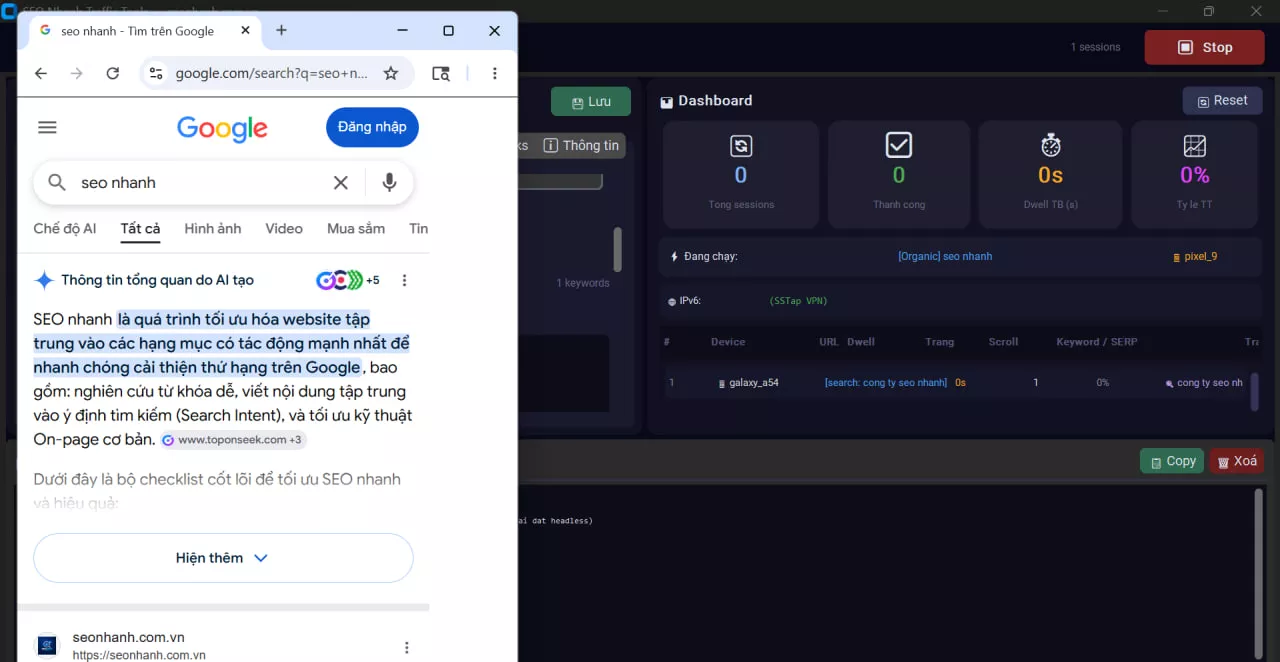 Traffic Tools gõ từ khóa tự động trên Google Search